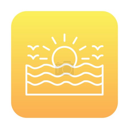 Téléchargez les illustrations : Illustration vectorielle du soleil et de la mer avec icône mouettes volantes - en licence libre de droit