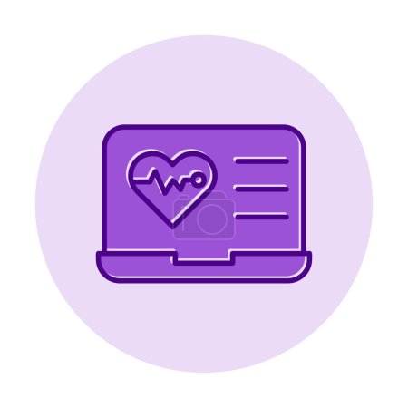 Téléchargez les illustrations : Icône simple battement de coeur plat sur l'illustration de l'ordinateur portable - en licence libre de droit