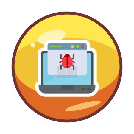 Ilustración de Ordenador portátil plano infectado por el icono de malware - Imagen libre de derechos