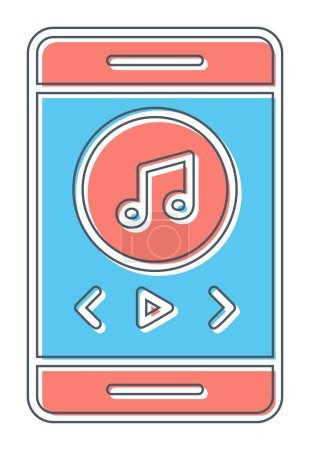Téléchargez les illustrations : Lecteur de musique smartphone avec icône de note de musique vectoriel illustration design - en licence libre de droit
