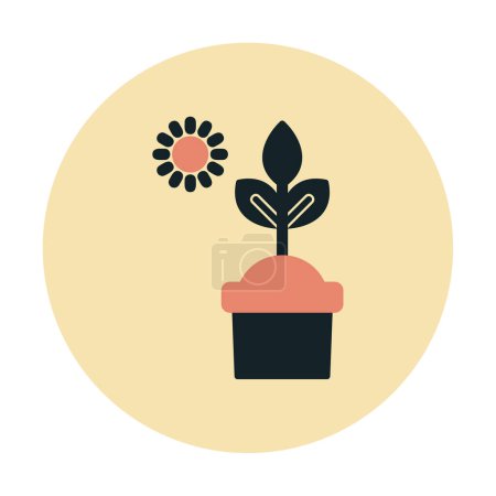 Illustration for The Sun and plant in pot icon. vector illustration. Photosynthesis symbol - Royalty Free Image