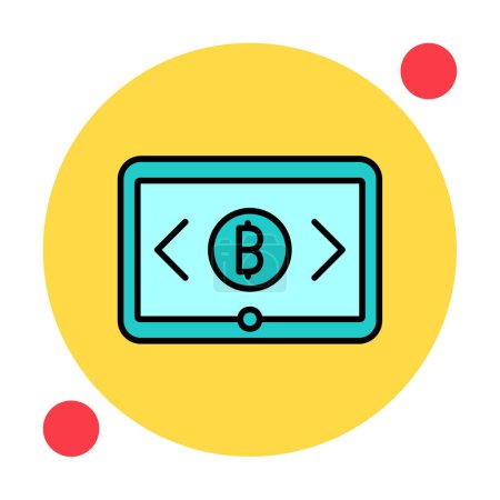 Tablet with bitcoin sign web icon, vector illustration