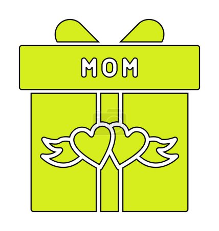 Illustration for Mother day icon, Gift Box with red hearts and MOM text, vector flat icon - Royalty Free Image