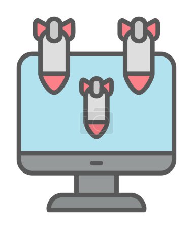 Illustration for Flat Computer monitor with Dos hacker bombs icon - Royalty Free Image