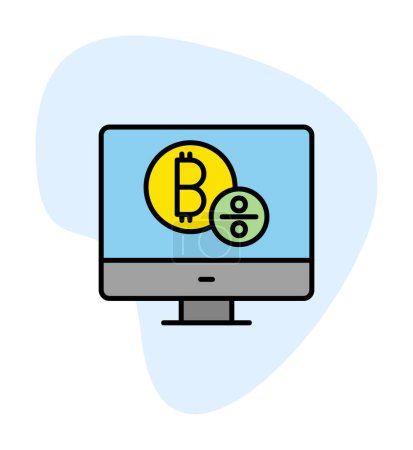 Ilustración de Monitor de computadora con icono de vector de signo de bitcoin. Símbolo, ilustración del logotipo. Gráficos vectoriales - Imagen libre de derechos