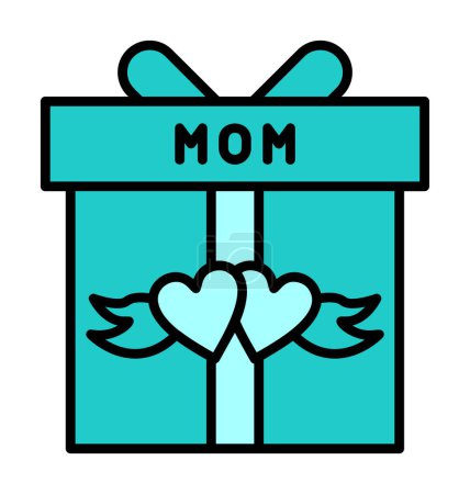 Téléchargez les illustrations : Icône de la fête des mères, Boîte cadeau avec des cœurs rouges et texte MOM, icône plate vectorielle - en licence libre de droit