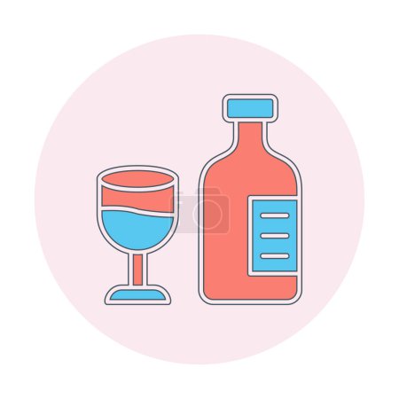 Téléchargez les illustrations : Bouteille avec icône en verre à vin, illustration vectorielle - en licence libre de droit