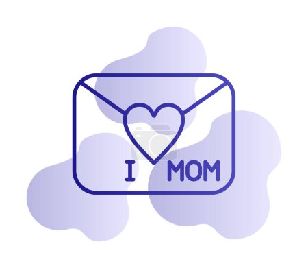 Ilustración de Feliz madre día tarjeta con carta de amor, me encanta mamá símbolo en el sobre con el icono del corazón, vector de ilustración - Imagen libre de derechos