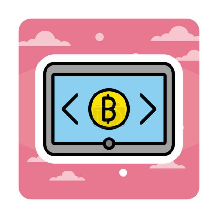 Tablet with bitcoin sign web icon, vector illustration