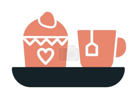 Téléchargez les illustrations : Tasse de thé après-midi et cupcake sucré, illustration vectorielle - en licence libre de droit