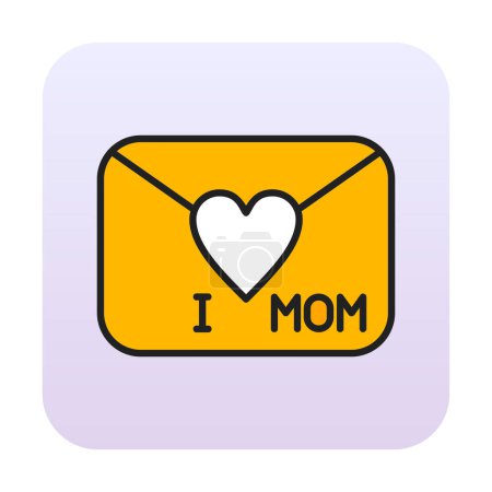 Téléchargez les illustrations : Carte heureuse fête des mères avec lettre d'amour, j'aime symbole maman sur l'enveloppe avec icône de coeur, illustration vectorielle - en licence libre de droit