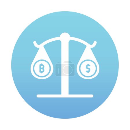 Téléchargez les illustrations : Balance échelle icône, Bitcoin crypto-monnaie et dollar symboles de devise, illustration vectorielle - en licence libre de droit