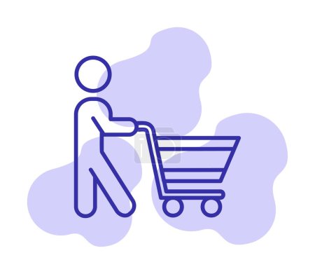 Téléchargez les illustrations : Homme avec panier, icône shopping, illustration vectorielle - en licence libre de droit