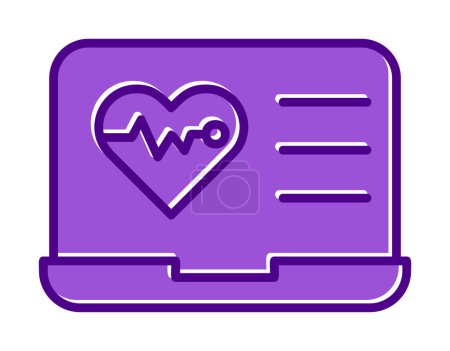 Téléchargez les illustrations : Icône simple battement de coeur plat sur ordinateur portable - en licence libre de droit