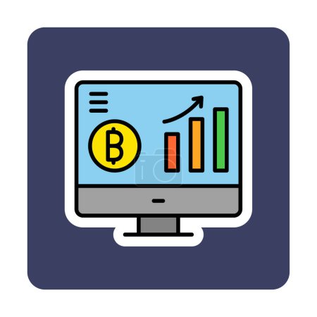 Téléchargez les illustrations : Écran d'ordinateur avec graphiques Bitcoin, illustration vectorielle conception simple - en licence libre de droit