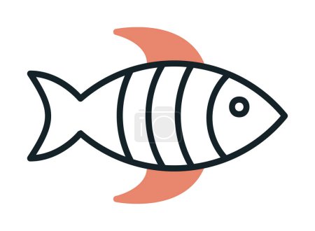 Téléchargez les illustrations : Illustration simple icône de poisson plat sur fond - en licence libre de droit