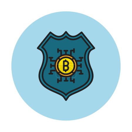 Téléchargez les illustrations : Icône vectorielle de ligne Bitcoin et Bouclier - en licence libre de droit