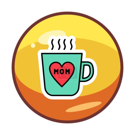Illustration for Icon of coffee cup with heart symbol and Mom inscription, vector illustration - Royalty Free Image