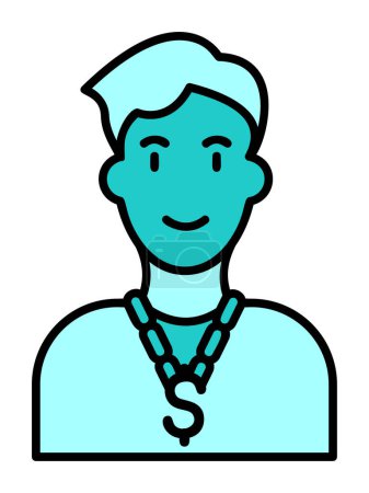 Téléchargez les illustrations : Avatar masculin avec coiffure et signe de doollar sur l'icône de la chaîne, illustration vectorielle - en licence libre de droit