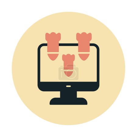 Ilustración de Monitor de computadora plano simple con el icono Dos bombas hacker - Imagen libre de derechos