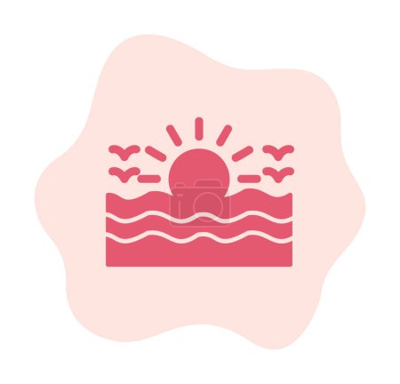 Ilustración de Vector ilustración del sol y el mar con el icono de las gaviotas voladoras - Imagen libre de derechos