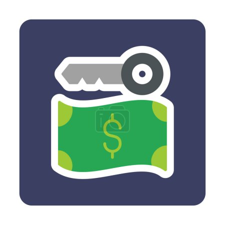 Ilustración de Dólar moneda e icono clave, concepto de ransomware, vector de ilustración - Imagen libre de derechos