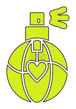 Téléchargez les illustrations : Bouteille de parfum avec icône de style de ligne de forme de coeur - en licence libre de droit
