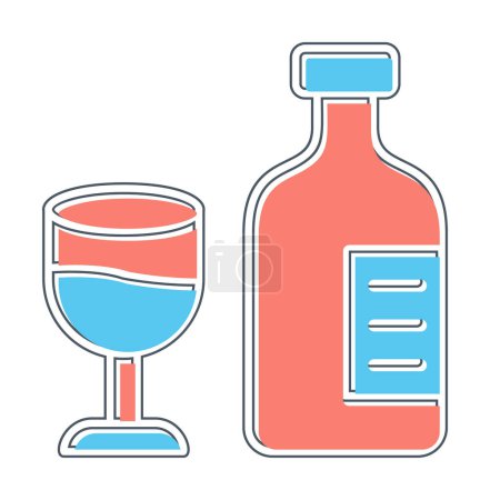 Téléchargez les illustrations : Bouteille avec icône en verre à vin, illustration vectorielle - en licence libre de droit