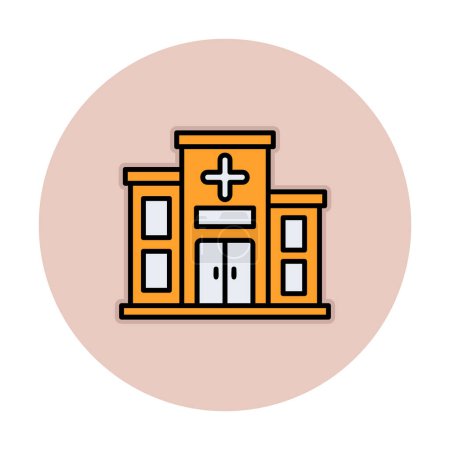 Téléchargez les illustrations : Conception vectorielle d'illustration simple d'icône de bâtiment d'hôpital plat - en licence libre de droit