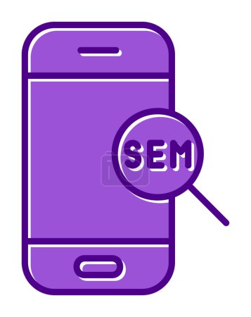 Ilustración de Teléfono móvil con lupa y abreviatura SEM, ilustración vectorial - Imagen libre de derechos