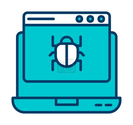 Téléchargez les illustrations : Ordinateur portable plat simple infecté par une icône de malware - en licence libre de droit