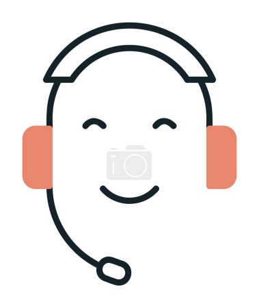 Illustration for Vector illustration of face with headset and smile, Call Center concept - Royalty Free Image