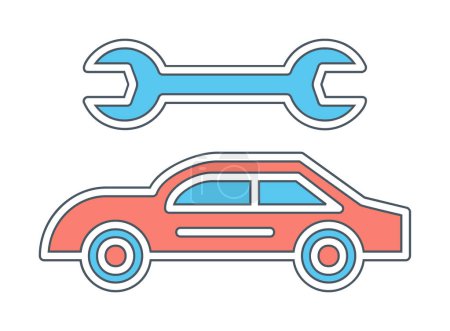 Téléchargez les illustrations : Plat voiture simple Réparation icône vectoriel illustration - en licence libre de droit