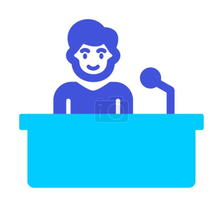 Commentator men giving speech at speech stand  icon, vector illustration