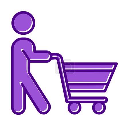 Ilustración de Hombre con carro de la compra, icono de la compra, vector de ilustración - Imagen libre de derechos