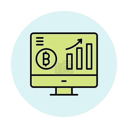 Illustration for Computer screen with bitcoin charts, vector illustration simple design - Royalty Free Image
