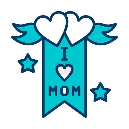 Illustration for I love Mom banner with hearts and wings, thin line illustration - Royalty Free Image