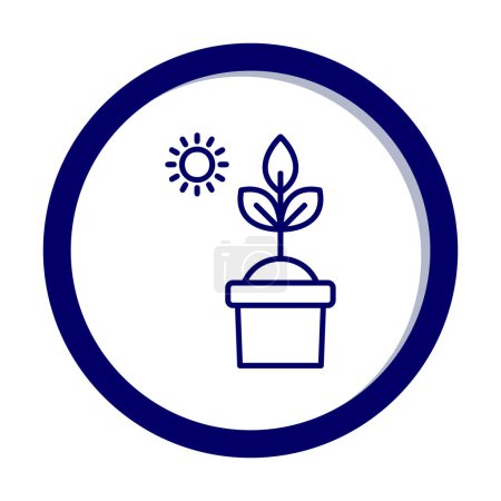 Téléchargez les illustrations : Le Soleil et planter dans l'icône de pot. illustration vectorielle. Symbole photosynthèse - en licence libre de droit