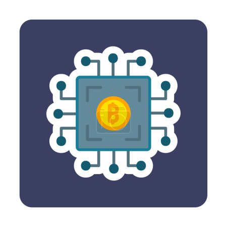 Téléchargez les illustrations : Bitcoin monnaie numérique. icône de carte de circuit informatique - en licence libre de droit