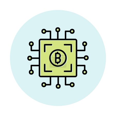 Téléchargez les illustrations : Bitcoin monnaie numérique. icône de carte de circuit informatique - en licence libre de droit