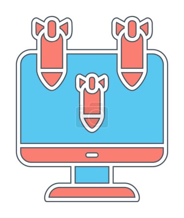 Illustration for Simple flat Computer monitor with Dos hacker bombs icon - Royalty Free Image