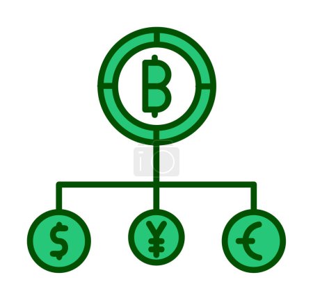 Téléchargez les illustrations : Structure des devises avec symboles Bitcoin, dollar, euro et yen - en licence libre de droit