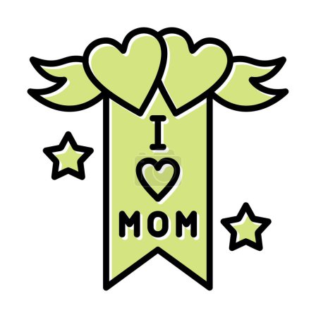 Téléchargez les illustrations : J'aime maman bannière avec des cœurs et des ailes, mince illustration de ligne - en licence libre de droit