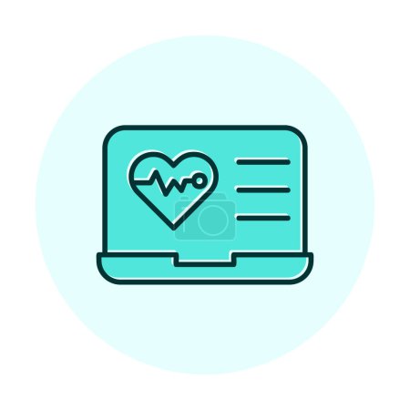 Téléchargez les illustrations : Icône de battement de cœur simple sur la conception de l'ordinateur portable - en licence libre de droit