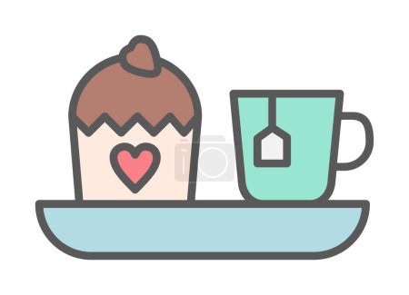 Téléchargez les illustrations : Tasse de thé après-midi et cupcake sucré, illustration vectorielle - en licence libre de droit