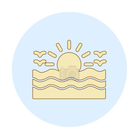 Illustration for Vector illustration of sun and sea with flying seagulls icon - Royalty Free Image