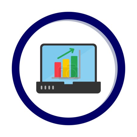 Ilustración de Gráfico de barras en el icono de la pantalla del ordenador portátil, vector de ilustración - Imagen libre de derechos