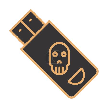 Illustration for Simple flat Danger sign on pendrive, solid design of hacked usb vector - Royalty Free Image
