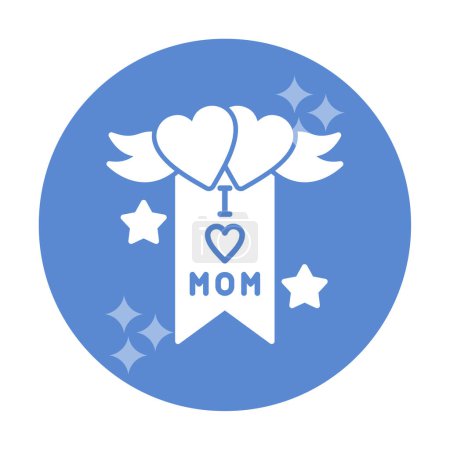 Ilustración de Me encanta la bandera de mamá con corazones y alas, ilustración de línea delgada - Imagen libre de derechos