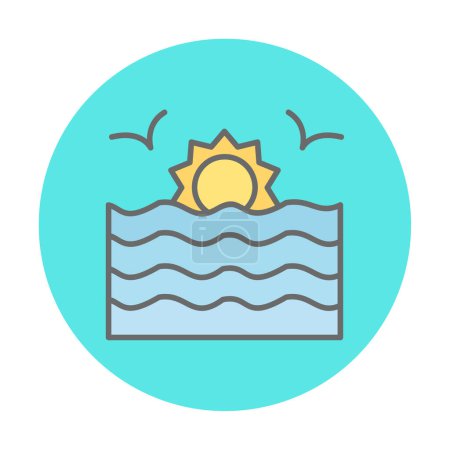 Téléchargez les illustrations : Coucher de soleil plat simple et vecteur de la mer - en licence libre de droit
